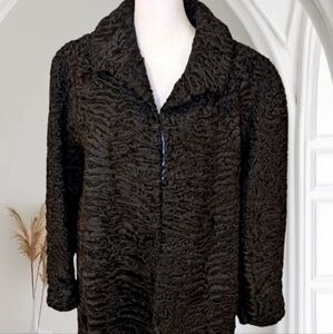 Black Astrahan karakul Lamb coat, long jacket , Authentic. Medium,Read Measures